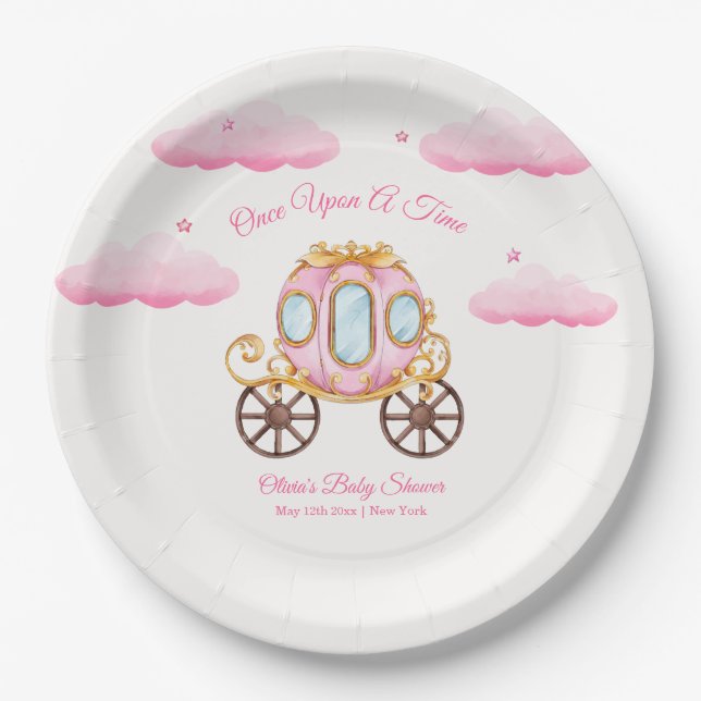 Plato De Papel Pink Sweet Fairy Princess Carriage Baby Shower  (Anverso)