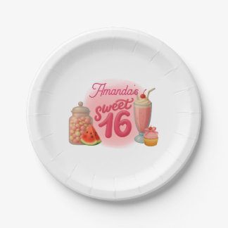 Plato De Papel Pink Sweet Sixteen Birthday Paper Plates