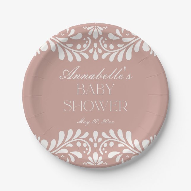 Plato De Papel Pink Talavera Tile España Fiesta Baby Shower (Anverso)