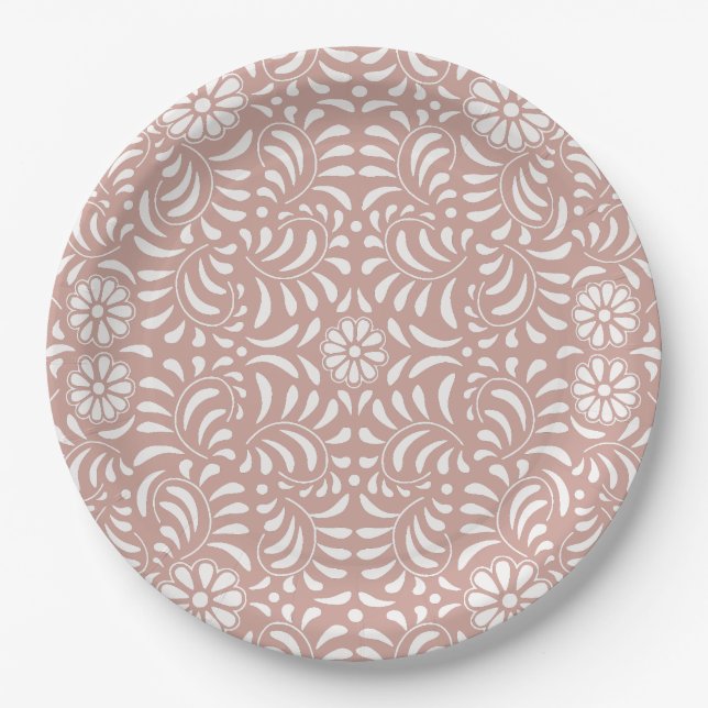 Plato De Papel Pink Talavera Tile Español Fiesta (Anverso)