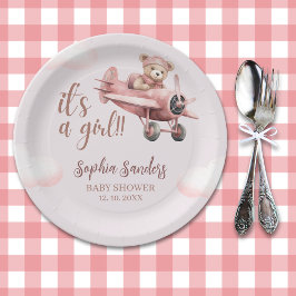 Plato De Papel Pink Teddy Baby Shower for a Girl