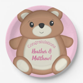Plato De Papel Pink Teddy Bear Baby Shower