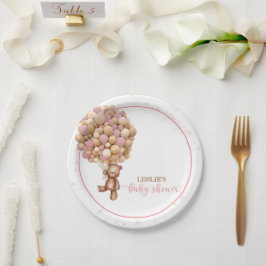 Plato De Papel Pink Teddy Bear Hot Air Balloon Baby Shower Person