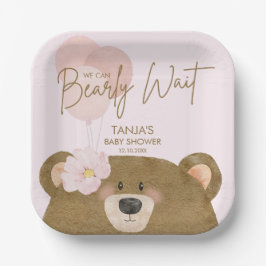 Plato De Papel Pink Teddy Podemos Bear Esperar Chica Baby Shower