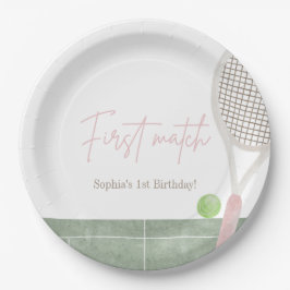 Plato De Papel Pink Tennis First Birthday Girl Preppy Classic 