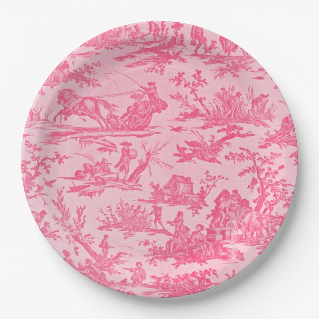 Plato De Papel Pink Toile (Anverso)