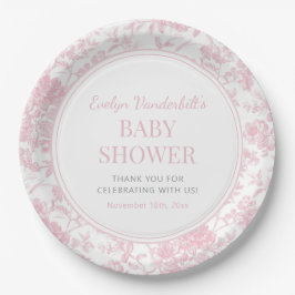 Plato De Papel Pink Toile Chinoiserie Floral Baby Shower