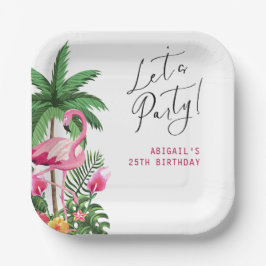 Plato De Papel Pink Tropical Hawaiian 25th Birthday Invitation  