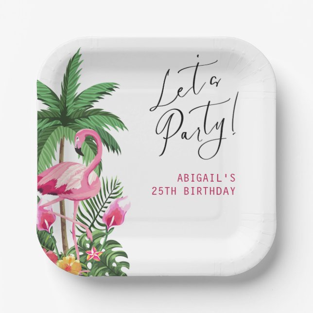 Plato De Papel Pink Tropical Hawaiian 25th Birthday Invitation   (Anverso)