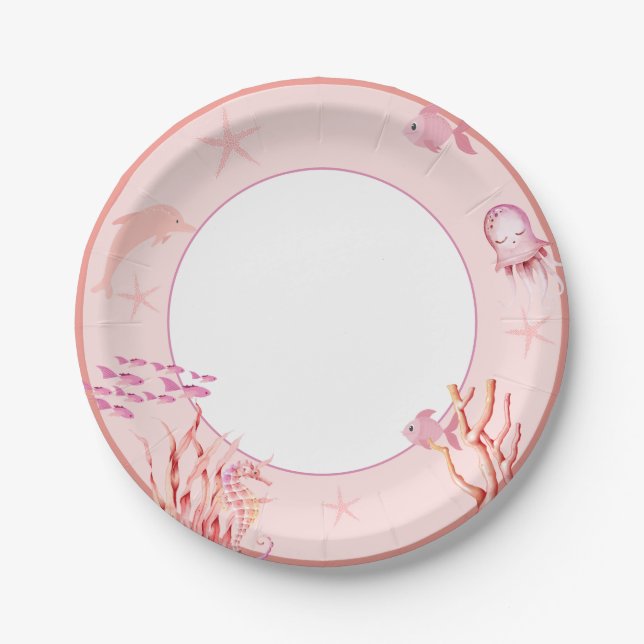 Plato De Papel Pink Under Sea baby Shower (Anverso)