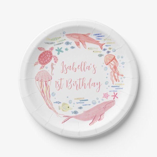 Plato De Papel Pink Under the Sea Birthday (Anverso)