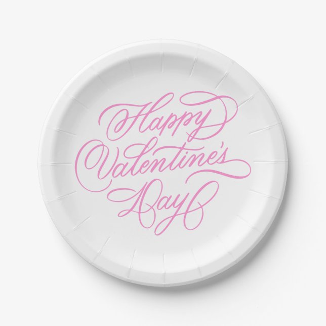 Plato De Papel Pink Valentines Day Elegant Calligraphy (Anverso)