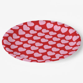 Plato De Papel Pink Valentines Hearts on Red