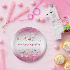 Plato De Papel Pink Watercolor Floral Flower Wedding