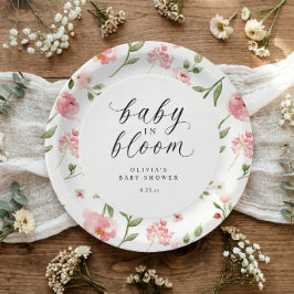 Plato De Papel Pink Watercolor Floral Garden Baby in Bloom Shower