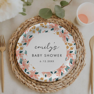 Plato De Papel Pink Watercolor Floral Garden Baby Shower