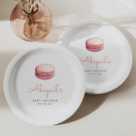 Plato De Papel Pink Watercolor Macaron Girls Baby Shower