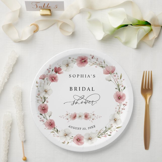 Plato De Papel Pink Wild Flowers Bridal Shower (Boda)