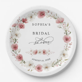 Plato De Papel Pink Wild Flowers Bridal Shower