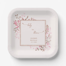 Plato De Papel Pink Wildflower Border Baby in Bloom Baby Shower 