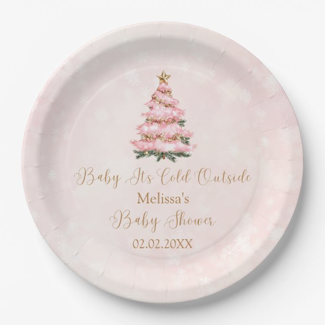 Plato De Papel Pink Winter Baby its Cold Outside  (Anverso)