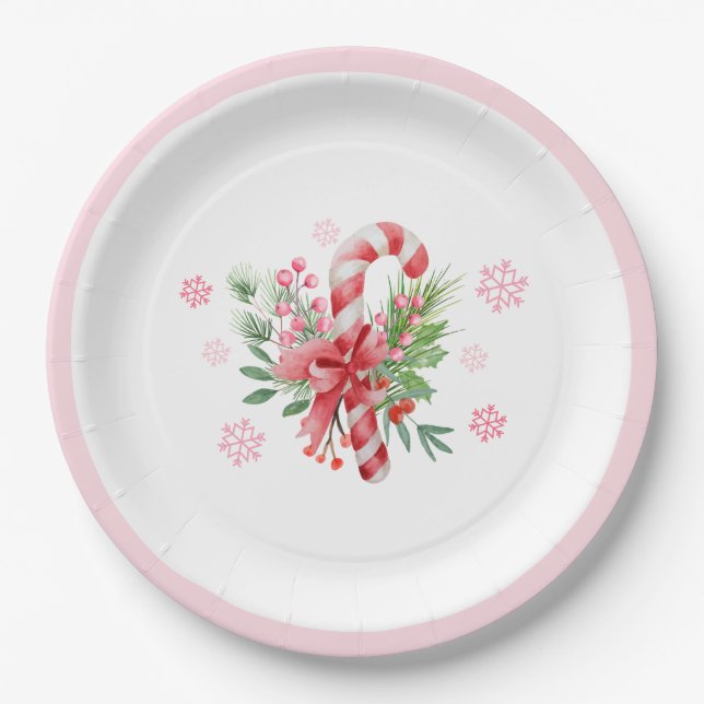 Plato De Papel Pink Winter Snowflake Festive Candy Girl (Anverso)