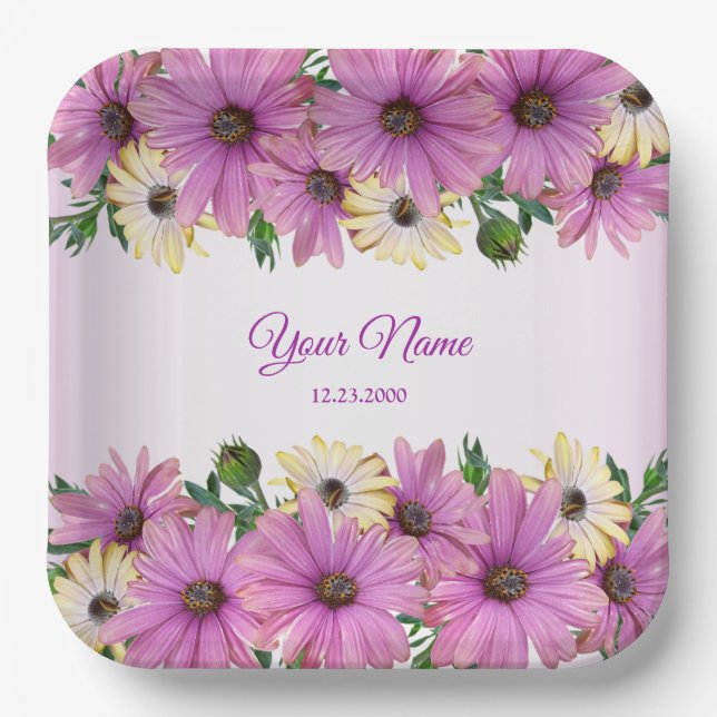 Plato De Papel Pink Yellow Floral Rustic Elegant Wedding Party (Anverso)