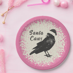 Plato De Papel Pinkmas Cuervo Santa Rosa Negro y Marfil Navidad