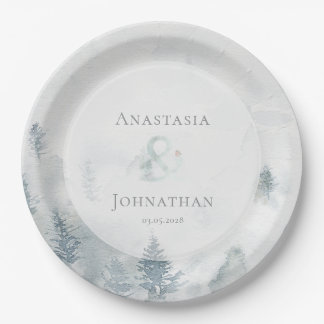 Plato De Papel Pino Forestal Acuarela Rústica