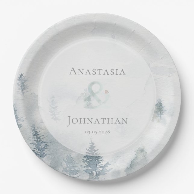 Plato De Papel Pino Forestal Acuarela Rústica  (Anverso)