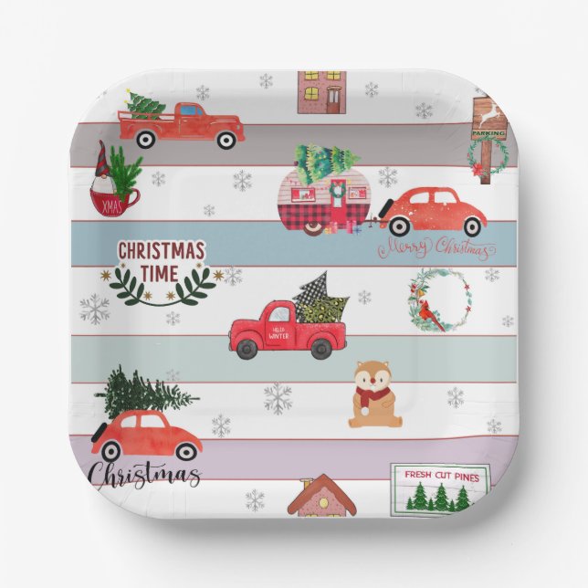 Plato De Papel Pinos cortados frescos (Anverso)