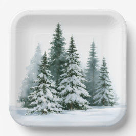 Plato De Papel Pinos de Invierno