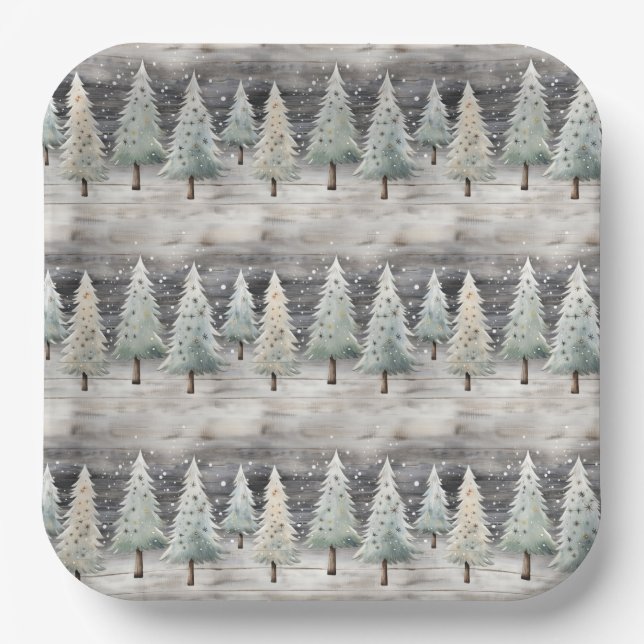 Plato De Papel Pinos de invierno y sentimientos navideños (Anverso)