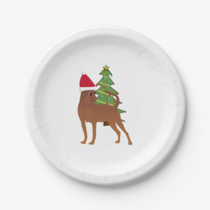 Plato De Papel Pinscher en miniatura en Santa Hat