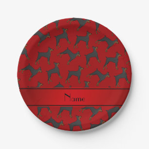 Plato De Papel Pinschers rojo con nombre personalizado