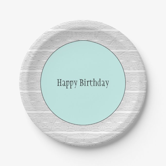 Plato De Papel Pinstripe azul y negro verde azulado (Anverso)