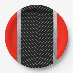 Plato De Papel Pinstripe rojo, negro, negro y blanco