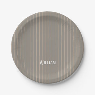 Plato De Papel Pinstripes beiges personalizadas
