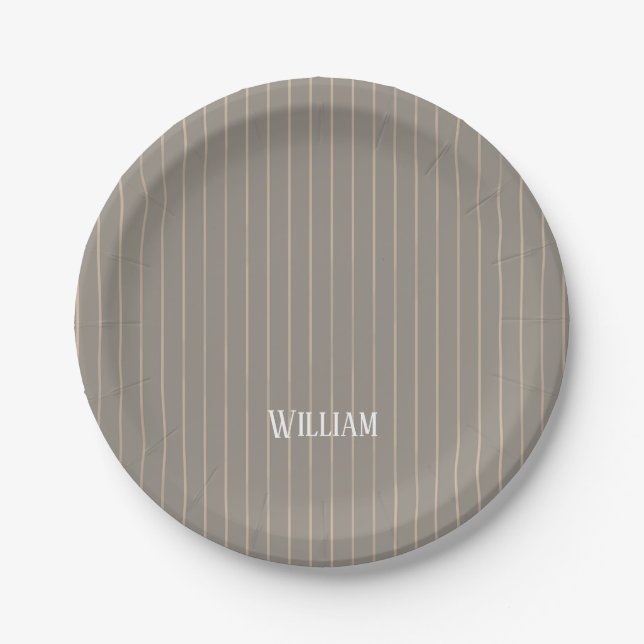 Plato De Papel Pinstripes beiges personalizadas (Anverso)