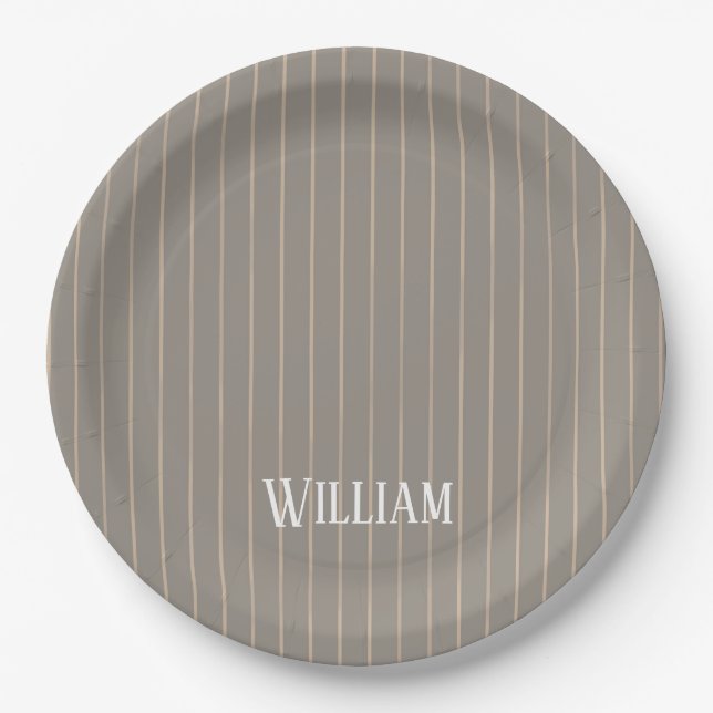 Plato De Papel Pinstripes beiges personalizadas (Anverso)