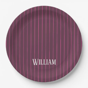 Plato De Papel Pinstripes burdeos personalizadas