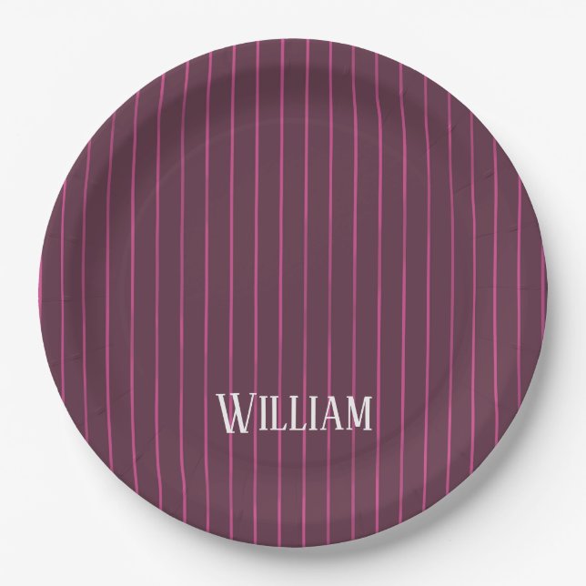 Plato De Papel Pinstripes burdeos personalizadas (Anverso)