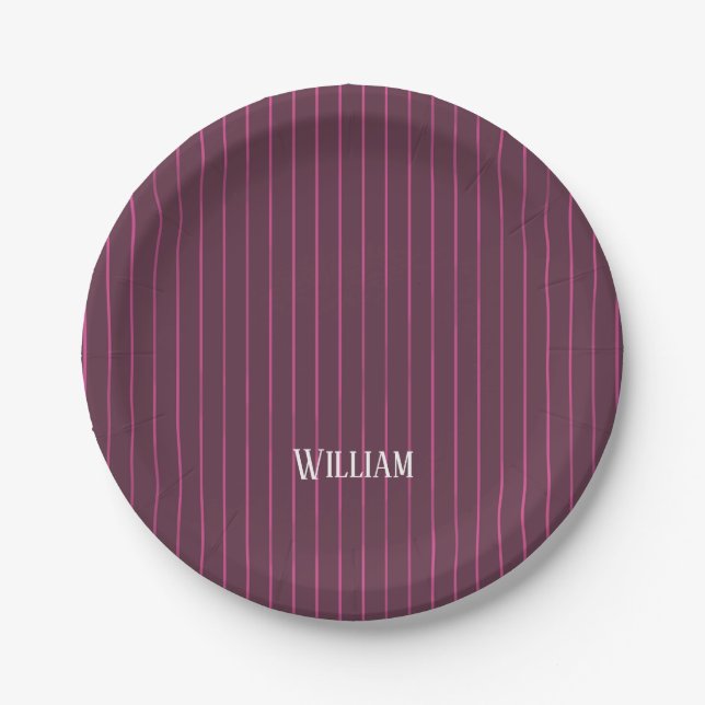 Plato De Papel Pinstripes burdeos personalizadas (Anverso)