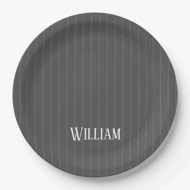 Plato De Papel Pinstripes grises personalizadas (Anverso)