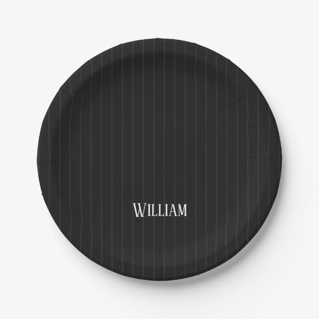 Plato De Papel Pinstripes negras personalizadas (Anverso)