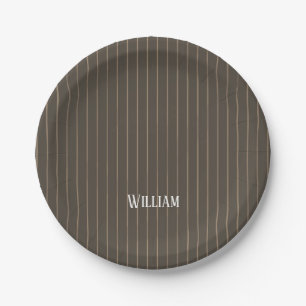 Plato De Papel Pinstripes retro castaño personalizado