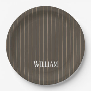 Plato De Papel Pinstripes retro castaño personalizado