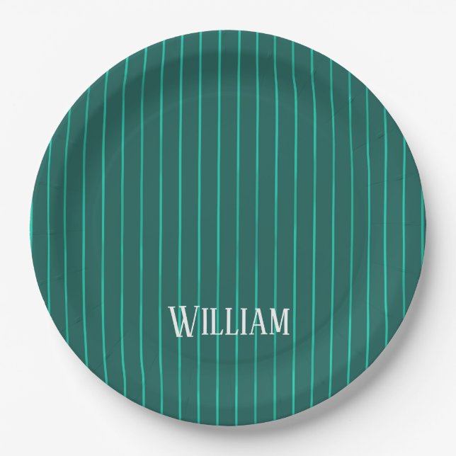 Plato De Papel Pinstripes verde azuladas (Anverso)