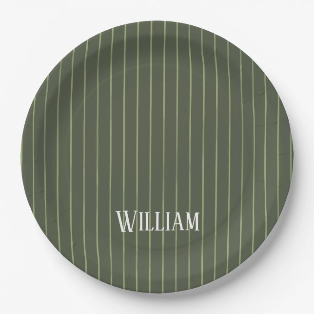 Plato De Papel Pinstripes verdes de oliva (Anverso)