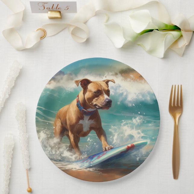 Plato De Papel Pintado americano de surf en Staffordshire Beach (Boda)